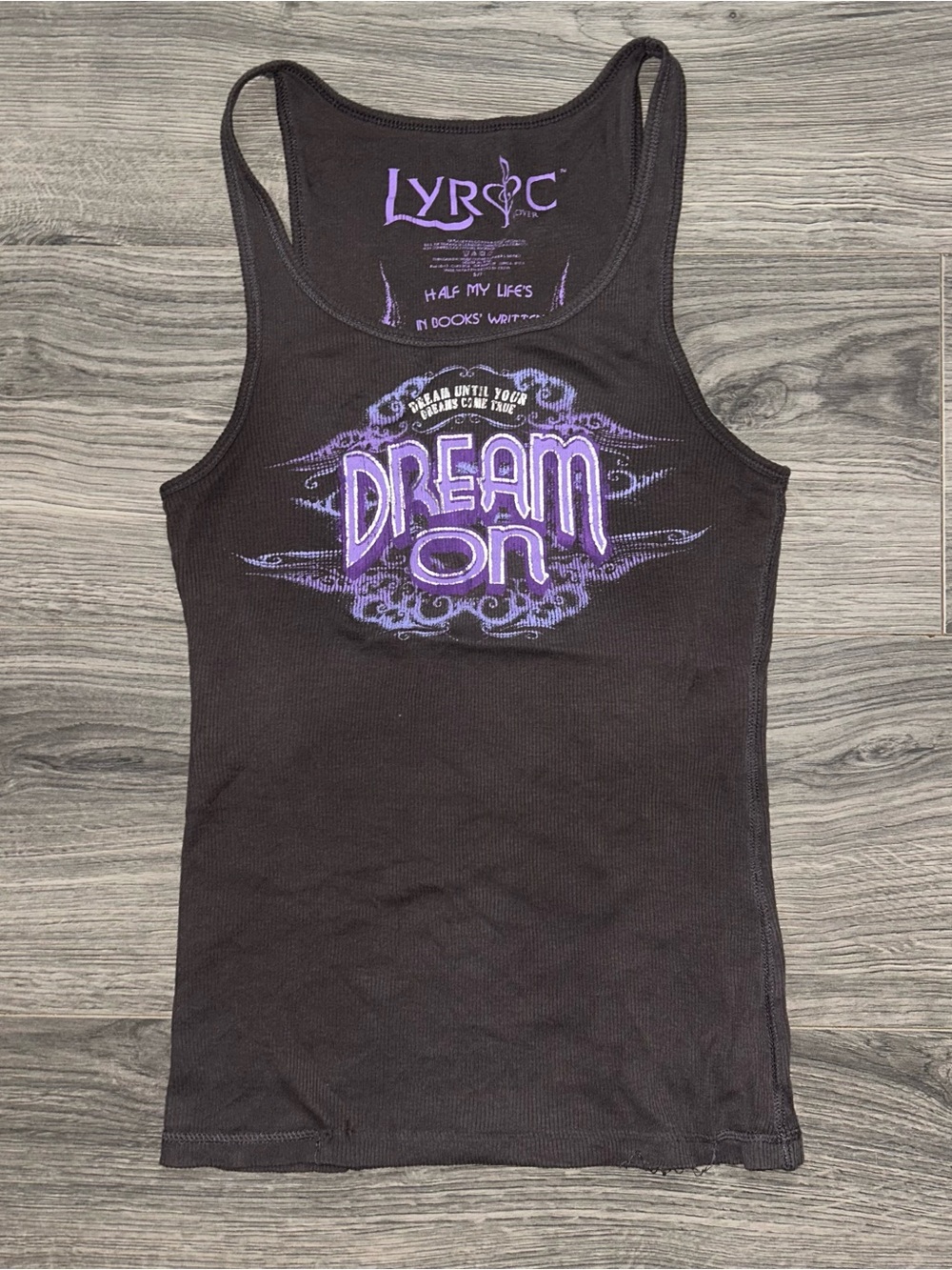 RARE Y2K Lyric 'Dream On' Black Tank with Purple Graphic